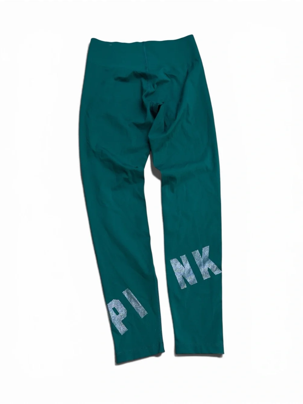 Victoria Secret Pink- Teal active Leggings with Sparkle 'PINK' Lettering